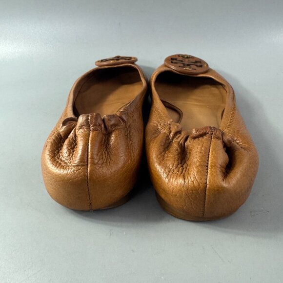 Tory Burch British Tan Leather Reva Flats Tumbled Leather Logo - Picture 6 of 13